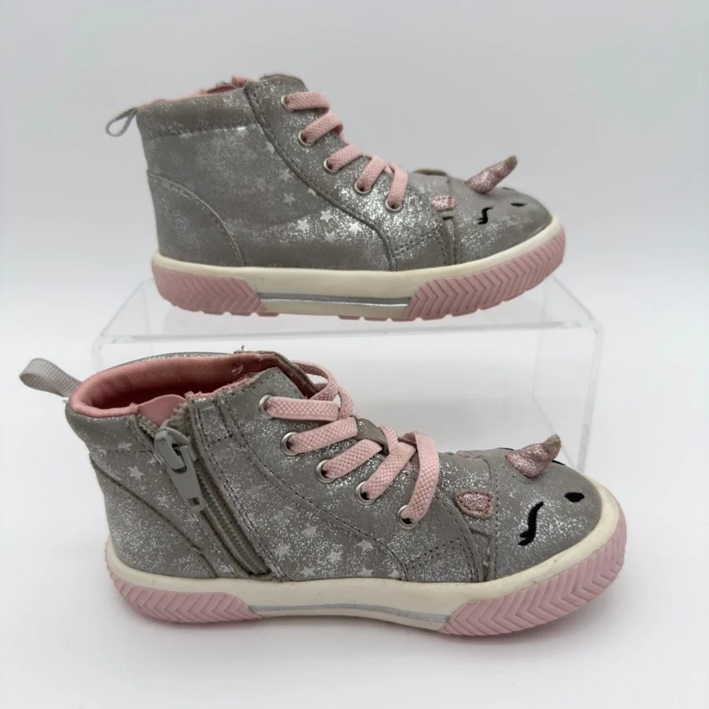 Wonder Nation Girls Unicorn Glitter High Top Sneakers Silver Pink Toddler Size 9